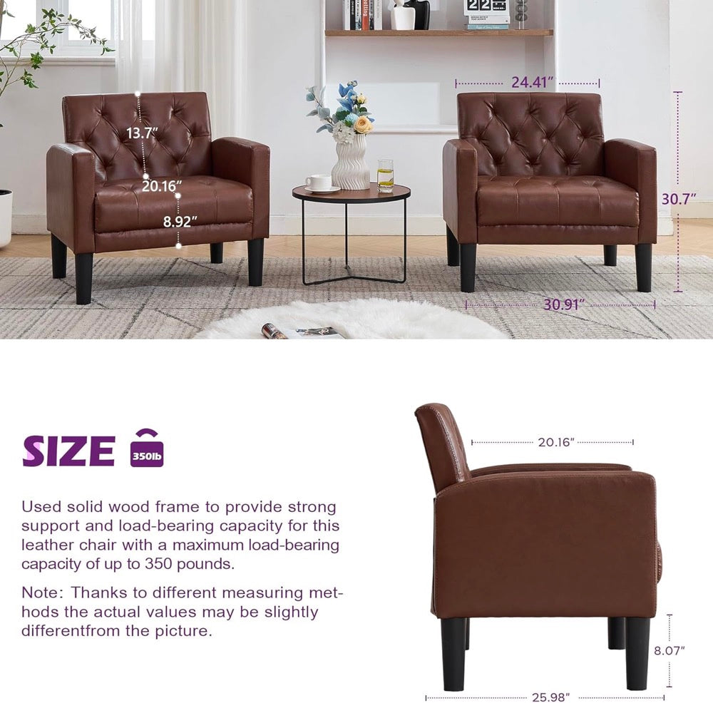 TYBOATLE Accent Chair Comfy Living Room Chair Leather Tufted Mid Century Modern Accent Chair, Small Cozy Reading Arm Chair for Office, Bedroom (1, Brown)