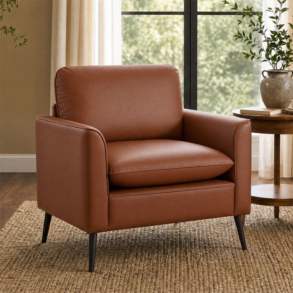 TYBOATLE Faux Leather Accent Chair, Office Armchairs with Metal Legs (Warm Brown, 1)