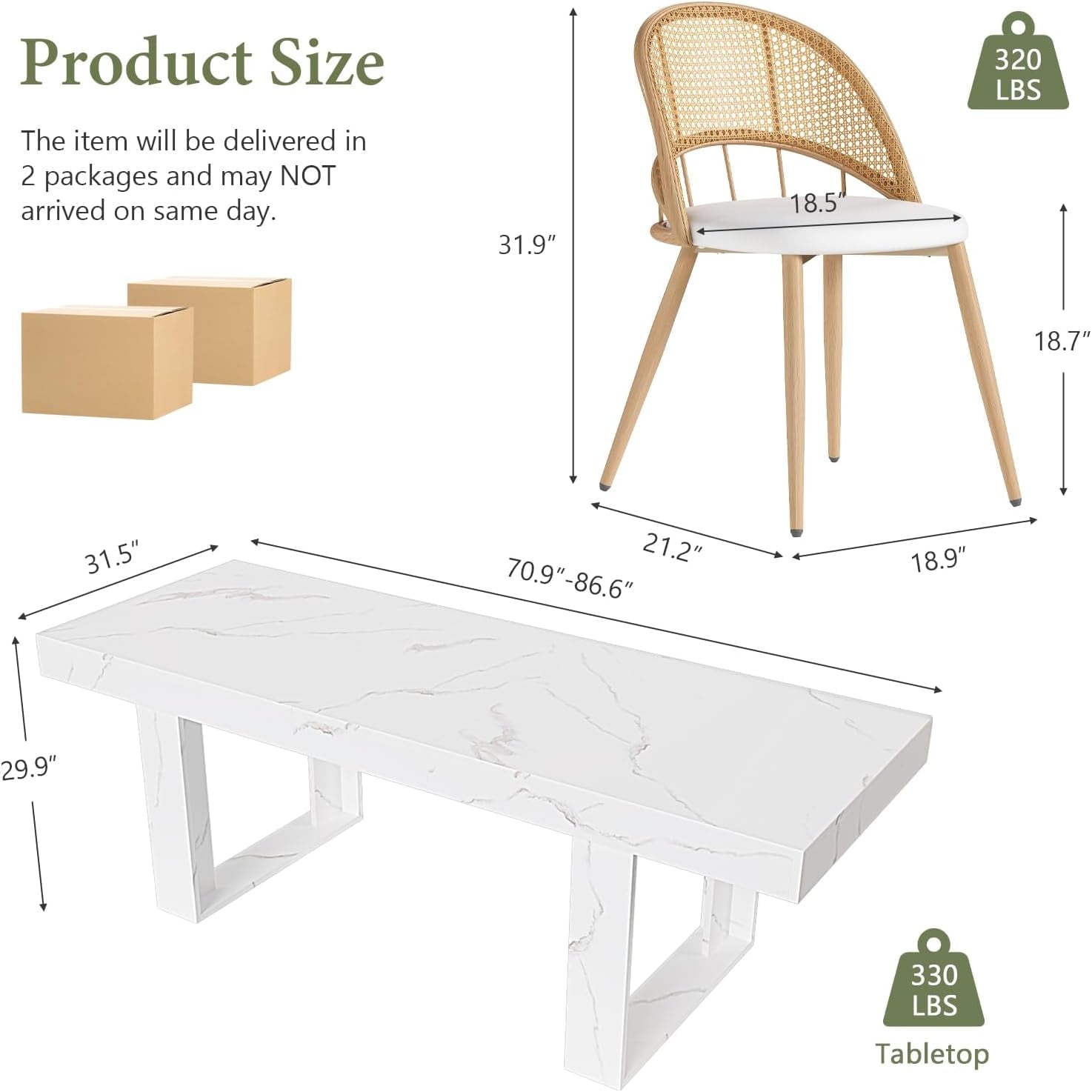 LAZZO 71"-87" Expandable Dining Set, 5-Piece Farmhouse Rectangular Wood Table with 4 Upholstered Chairs, White