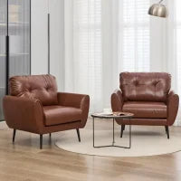 AODAILIHB Leather Arm Chair Set of 2, Retro Wood Leather Armchairs Accent Chair Set, Modern Lounge Reading Side Chair for Office Bedroom, Waiting Room Chair, Brown