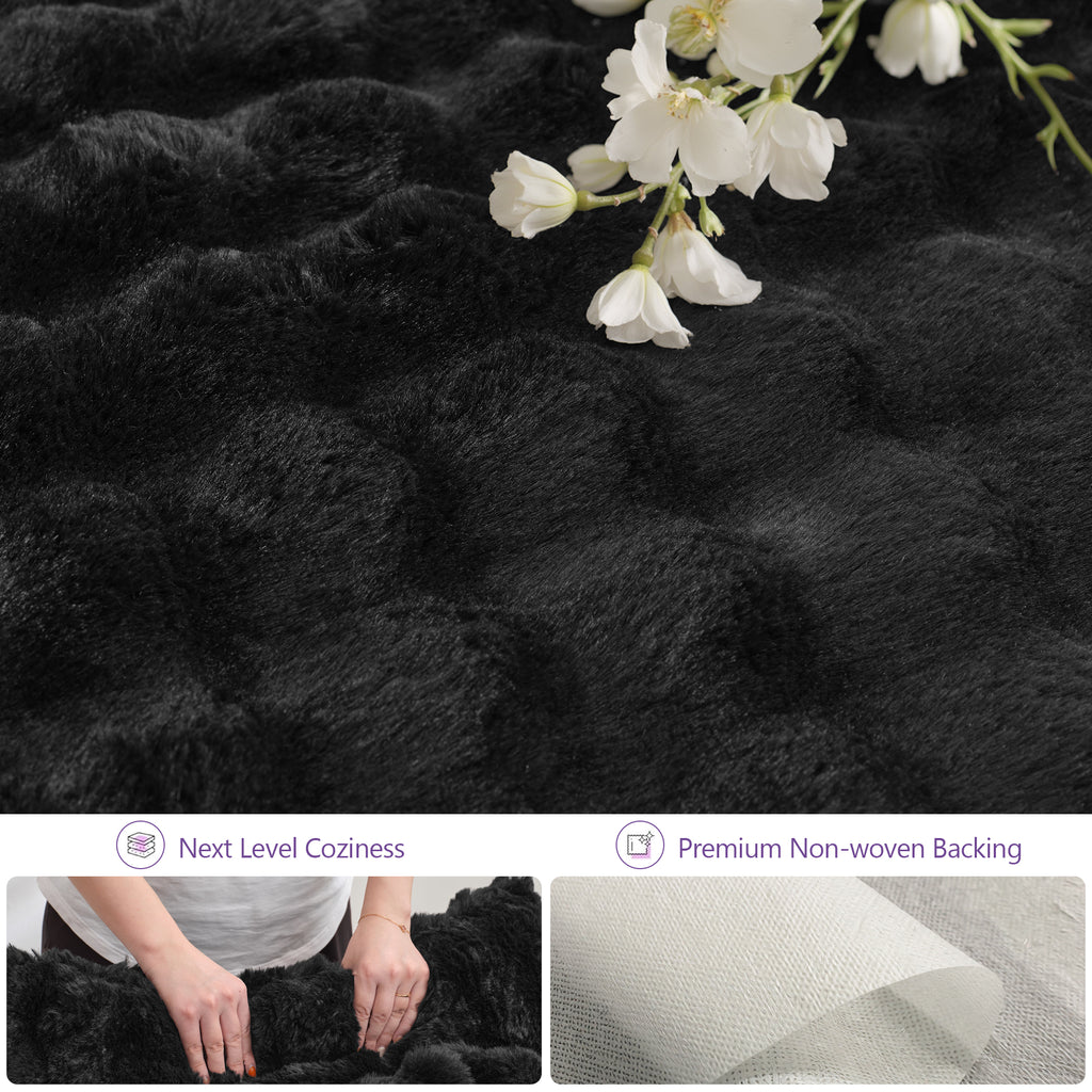 TYBOATLE 3 in 1 Giant Bean Bag Chair for Adults, Plush Fluffy Bean Bag Couch w/High-Density Memory Foam Filling, Convertible Floor Sofa to Mattress for Dorm, Apartment, Bedroom (Black)