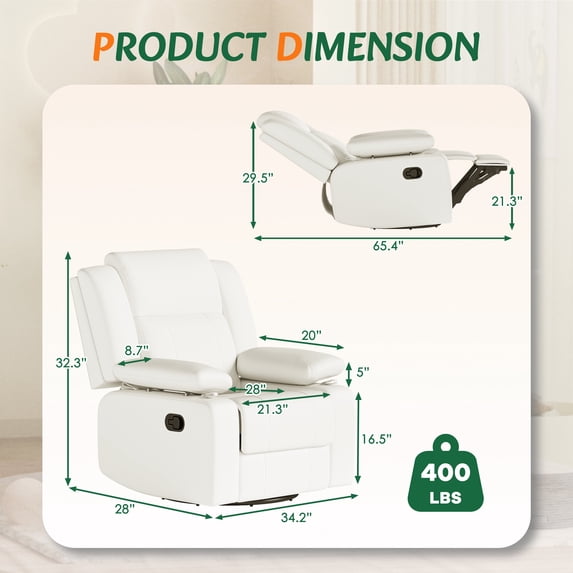 LAZZO Recliner Chair with Adjustable Armrest and Headrest, Upholstered Swivel Rocking Chair for Nursery & Living Room, Beige