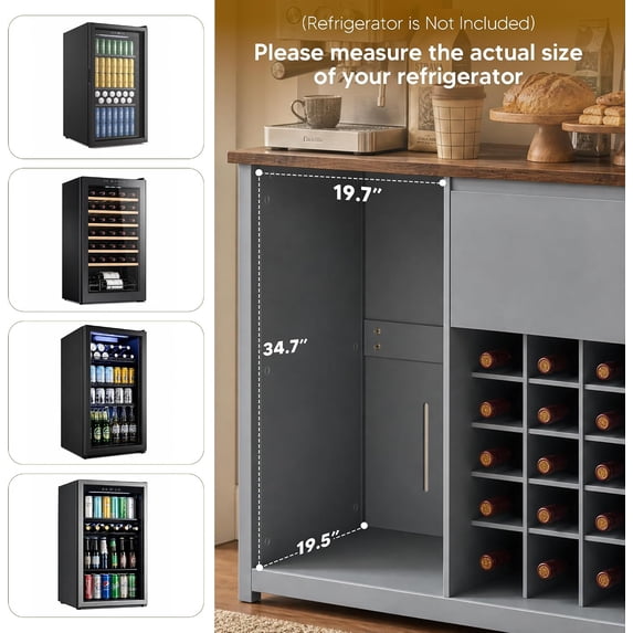 LAZZO 42" Bar Cabinet with Mini Fridge Space, Liquor Cabinet with Wine Rack and Flip-Down Bar for Kitchen and Dining Room, Blue