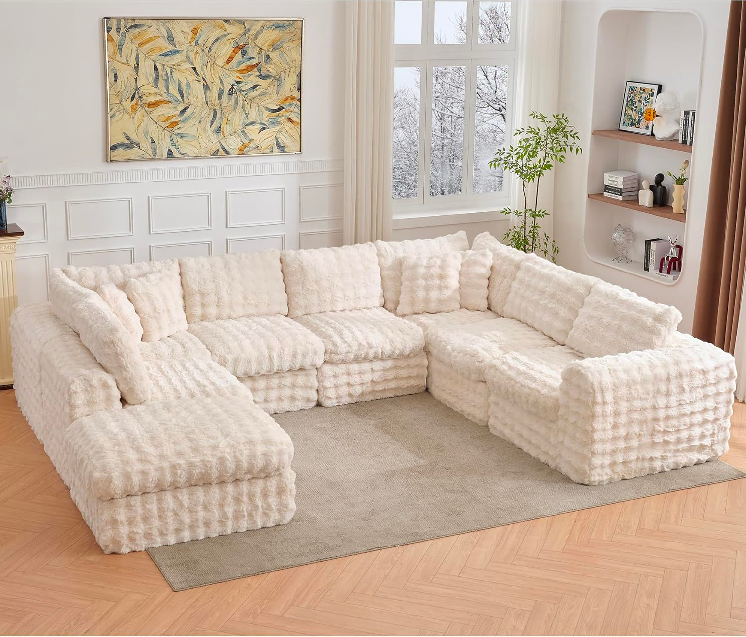 TYBOATLE 135’’ Boneless Slow-Rebound Memory Foam Couch, Cloud Sectional Couches for Living Room w/Upgraded Fabric, Deep Seat Comfy Fluffy U Shaped Modular Sectional Sofa w/Chaise (Beige, 8U)