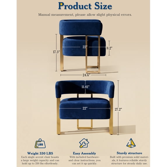 LAZZO Barrel Accent Chair, Mid-Century Modern Teddy Fleece Upholstered Armchair with Gold Metal Legs, Blue
