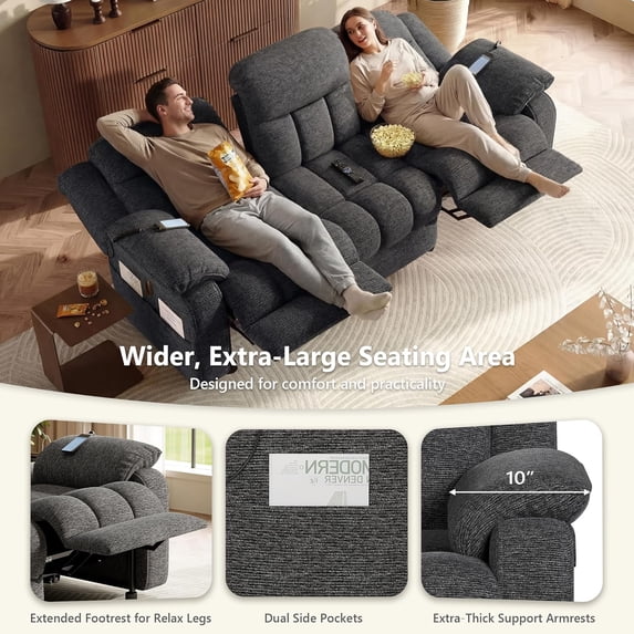 LAZZO 76.5" Power Reclining Sofa, 3-Seater Home Theater Couch with Adjustable Backrest & Storage Pockets, Gray