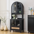 TYBOATLE 75’’ Tall Arched Pantry Cabinet w/Accessible Storage Area, China Cabinet w/Anti-Tipping Device and Innovative Drawer, Versatile Cupboard for Kitchen, Dining (Black)