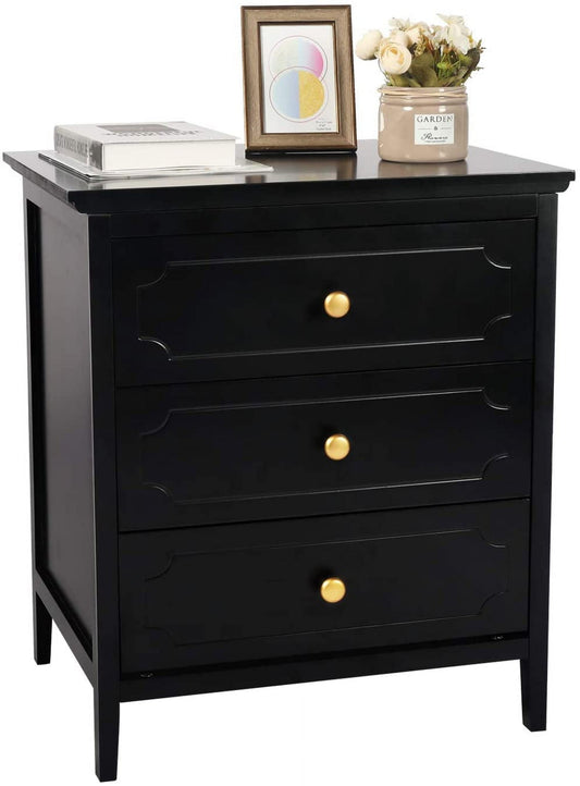 3 Drawer Nightstand Black Side Table Bedroom End Table for Living Room Bedroom with Storage 1 Set Bedroom Furniture