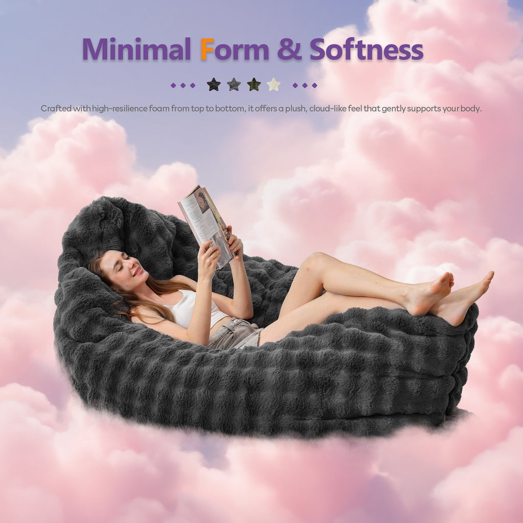 TYBOATLE 3 in 1 Giant Bean Bag Chair for Adults, Plush Fluffy Bean Bag Couch w/High-Density Memory Foam Filling, Convertible Floor Sofa to Mattress for Dorm, Apartment, Bedroom (Grey)