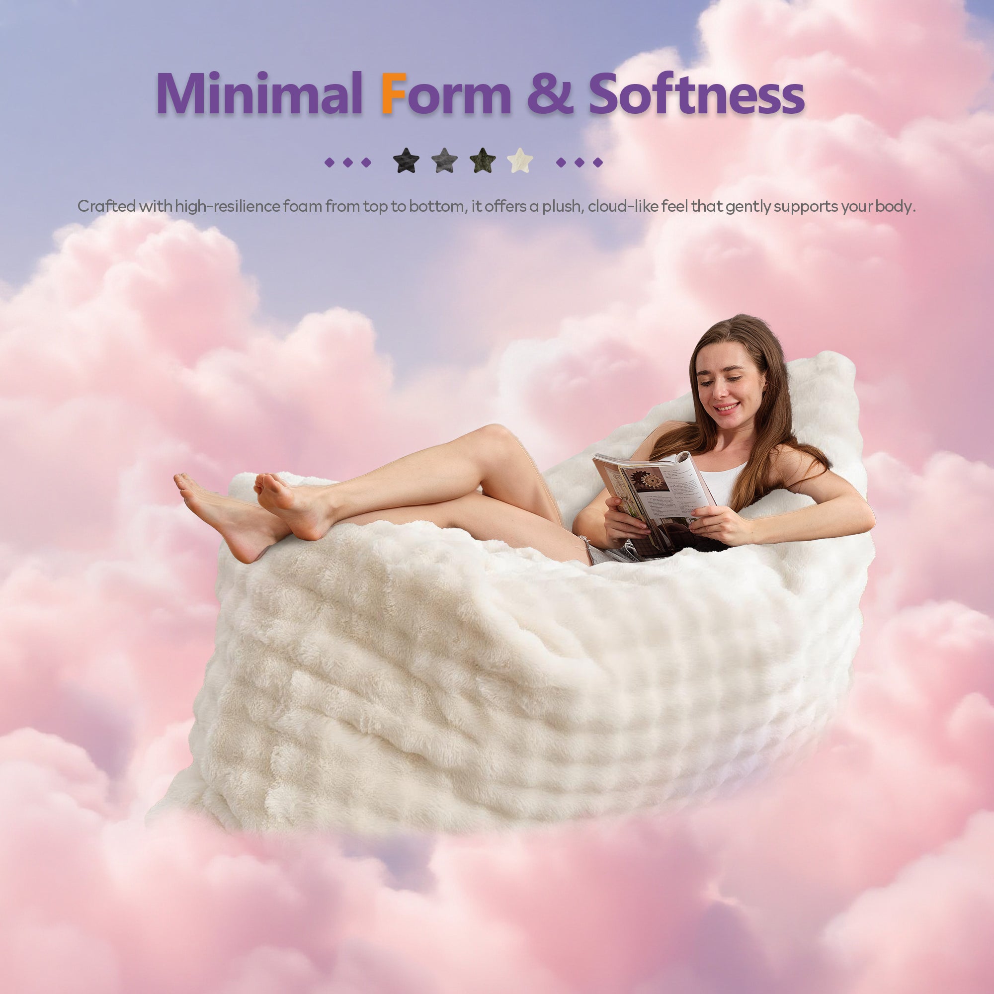 TYBOATLE 3 in 1 Giant Bean Bag Chair for Adults, Plush Fluffy Bean Bag Couch w/High-Density Memory Foam Filling, Convertible Floor Sofa to Mattress for Dorm, Apartment, Bedroom (Beige)