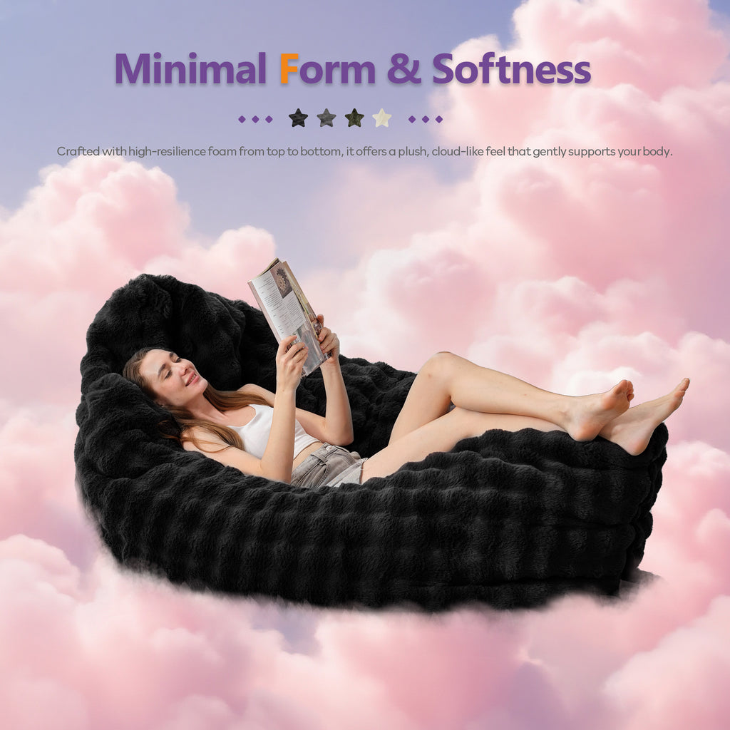 TYBOATLE 3 in 1 Giant Bean Bag Chair for Adults, Plush Fluffy Bean Bag Couch w/High-Density Memory Foam Filling, Convertible Floor Sofa to Mattress for Dorm, Apartment, Bedroom (Black)