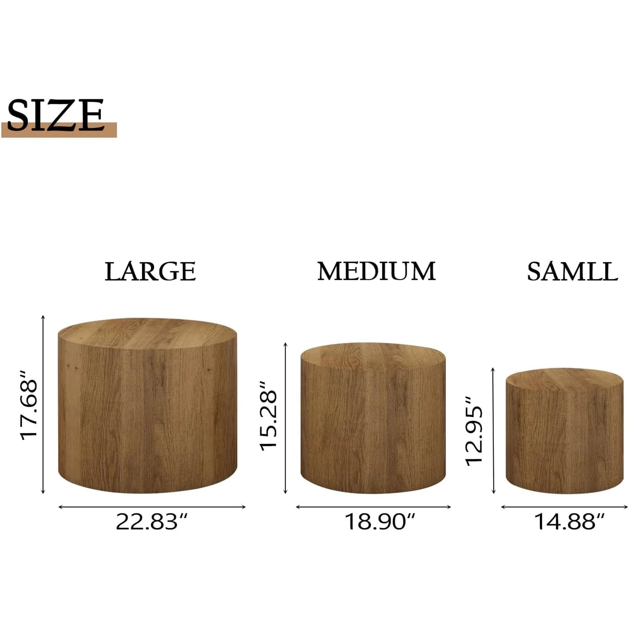 LAZZO Nesting Round Coffee Table Set of 3, Modern Wooden Accent Side Table, Space-Saving Table for Living Room Bedroom, Brown