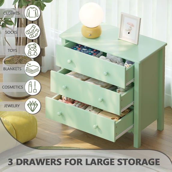 LAZZO 3-Drawer Nightstand, Modern Bedside Table with 2 Sets of Replacement Handles for Bedroom, Green