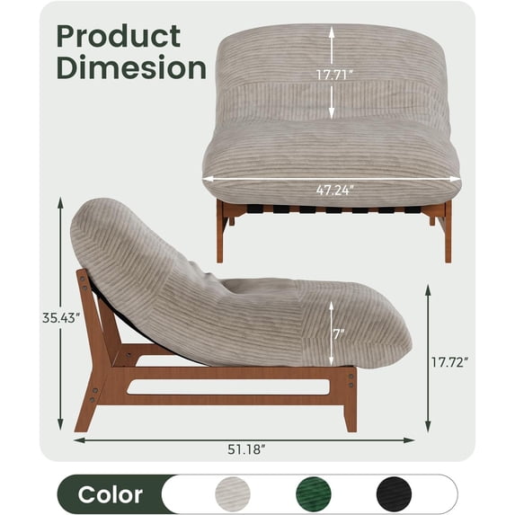 LAZZO Oversized Chaise Lounge Chair Indoor, 3-in-1 Convertible Accent Chair with Solid Wood Frame & Plush Cushion, Beige