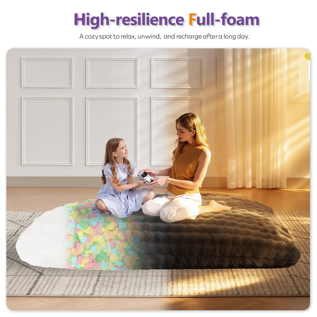 TYBOATLE 3 in 1 Giant Bean Bag Chair for Adults, Plush Fluffy Bean Bag Couch w/High-Density Memory Foam Filling, Convertible Floor Sofa to Mattress for Dorm, Apartment, Bedroom (Grey)