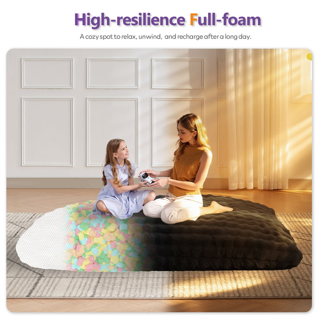 TYBOATLE 3 in 1 Giant Bean Bag Chair for Adults, Plush Fluffy Bean Bag Couch w/High-Density Memory Foam Filling, Convertible Floor Sofa to Mattress for Dorm, Apartment, Bedroom (Black)