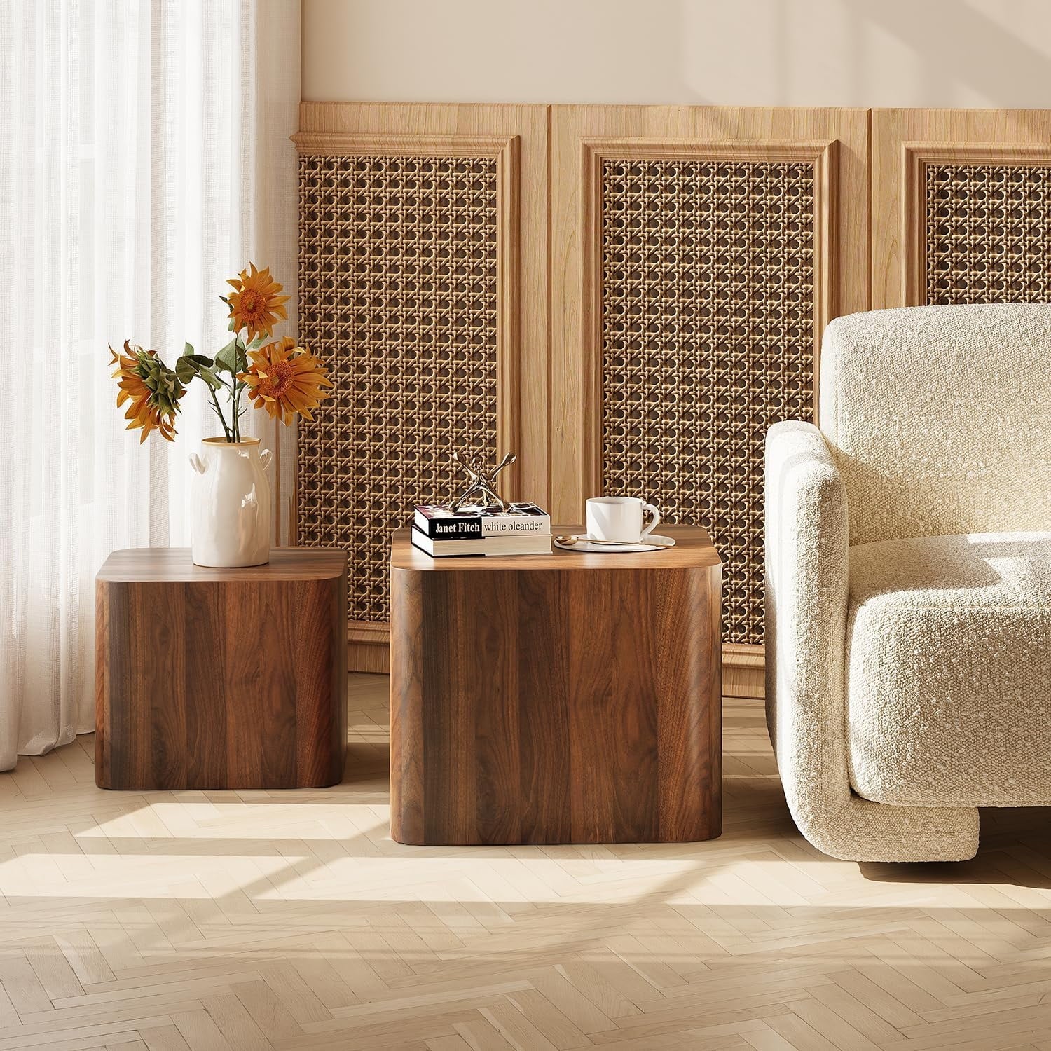 LAZZO Nesting Coffee Table Set of 2, Modern Wooden Coffee Table & End Table, Small Side Tables for Living Room, Bedroom & Apartment, Brown