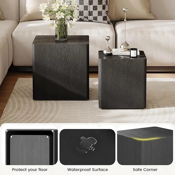 LAZZO Nesting Coffee Table Set of 2, Modern Wooden Coffee Table & End Table, Small Side Tables for Living Room, Bedroom & Apartment, Black
