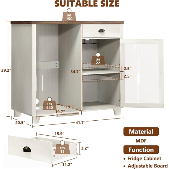 LAZZO Bar Cabinet with Mini Fridge Space, 41.7“ Storage Cabinet with Power Outlet and Goblet Holder for Kitchen, Dining and Living Room