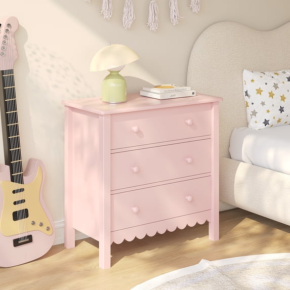 LAZZO 3-Drawer Nightstand, Modern Bedside Table with Customizable Handles for Bedroom, Pink