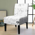 Modern Fabric Armless Accent Chair Decorative Slipper Chair Vanity Chair for Bedroom Desk, Corner Side Chair Living Room Furniture English Letter Print White