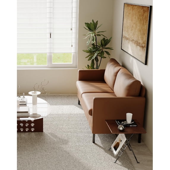 LAZZO 51" Loveseat Sofa for Small Spaces, Modern 2-Seater Faux Leather Couch for Bedroom and Office, Brown