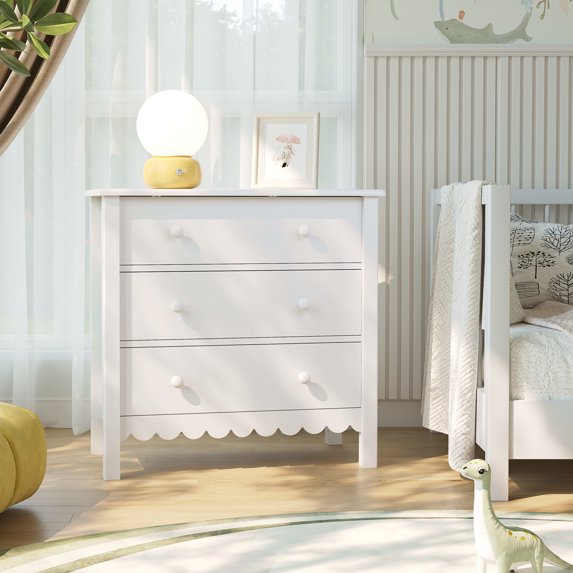 LAZZO 3-Drawer Nightstand, Modern Bedside Table with 2 Sets of Replacement Handles for Bedroom, White