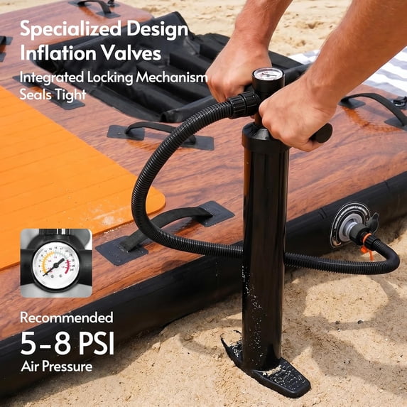 LAZZO 8 x 5 FT Inflatable Floating Dock, Anti-Slip EVA Foam Platform with Dog Ramp & Air Pump for Pool and Lake