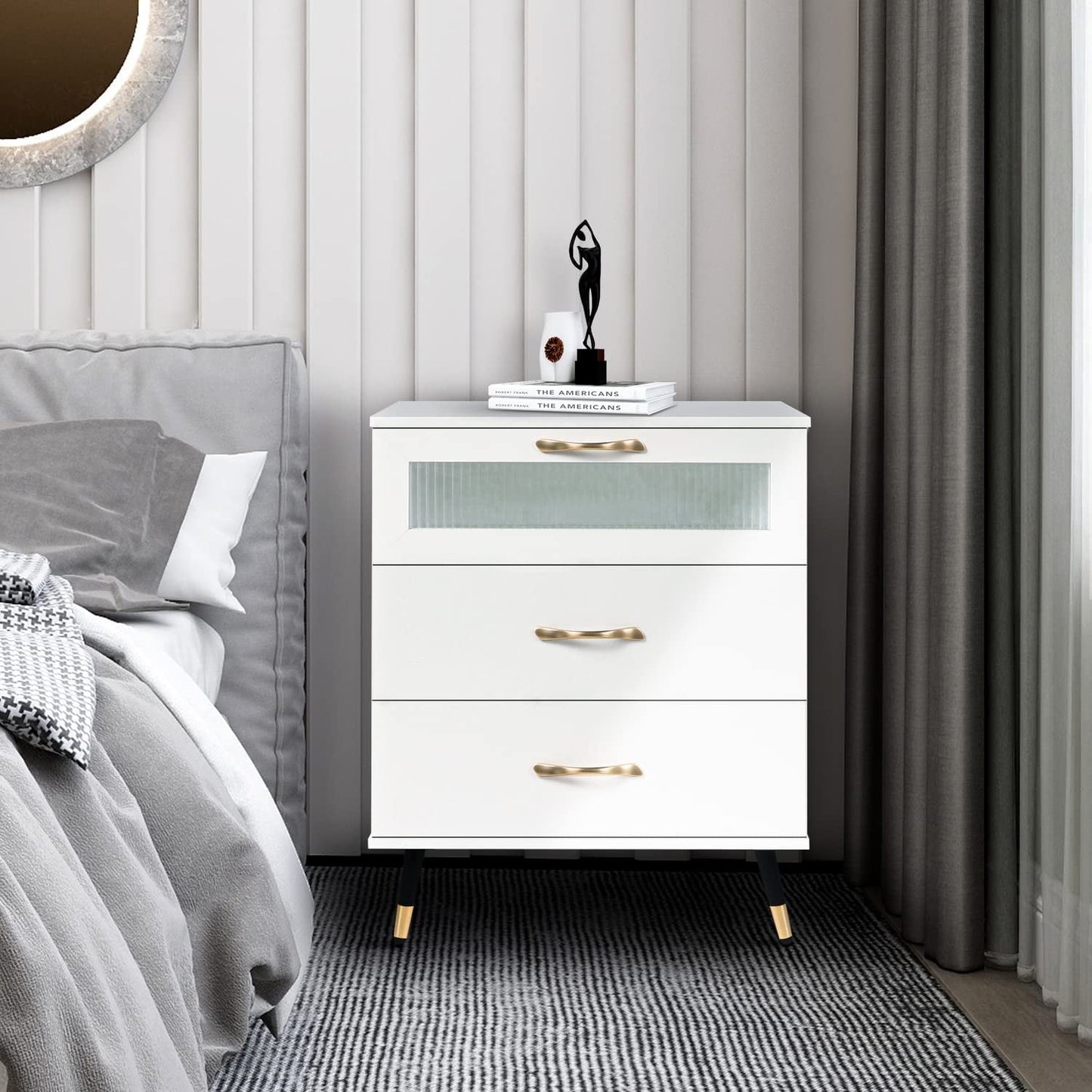 White Accent Nightstand Modern 3 Drawers Bedroom End Side Table Perfect for Home, Bedroom Living Room Accessories