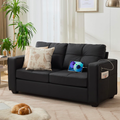TYBOATLE 65" Faux Leather Loveseat for Living Room, Mid-Century Modern Tufted Comfy Loveseat w/USB Charging Ports and Wide Arms, 2 Seater Office Small Couch for Small Space Bedroom, Black