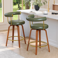 TYBOATLE Swivel Bar Stools Set of 2, 26” Counter Height Bar Stools with Bent Wood Legs and Back, Mid-Century Modern Faux Leather Bar Chairs Island Barstools for Kitchen (2, Olive Green)