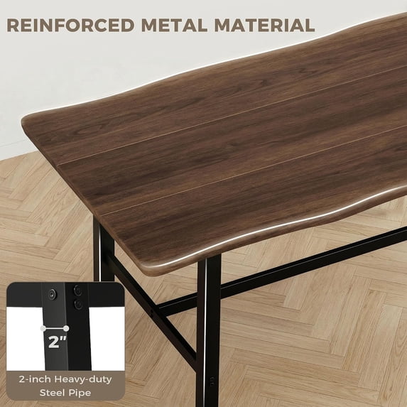 LAZZO 71" Farmhouse Dining Table for 6, Rectangular Wood Kitchen Table with Wavy Edge and Metal Legs for Dining Room, Walnut