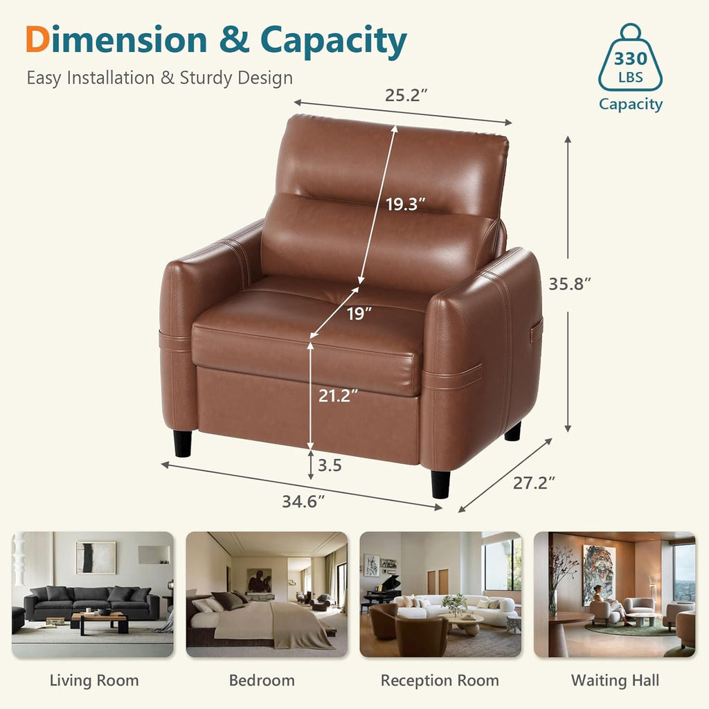 LAZZO Oversized Accent Chair, Modern Upholstered Leather Deep Seat Armchair for Office and Living Room, Brown