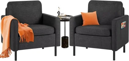 AODAILIHB Linen Fabric Armchair set of 2，Living Room Single Sofa Chair, Lounge Upholstered Reading Accent Chairs for Office、Bedroom、Dorm，Dark Grey