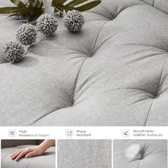 LAZZO 62" Loveseat Sofa, Tufted Couch with USB Ports and Cupholders for Living Room, Office and Bedroom, Light Gray