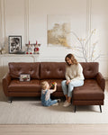TYBOATLE 3 Seat L Shaped Leather Sectional Couches for Living Room, Faux Leather Couch w/USB & Type-C Charging Port, Small Sectional Sofa w/Deep-Seat Chaise (Brown)