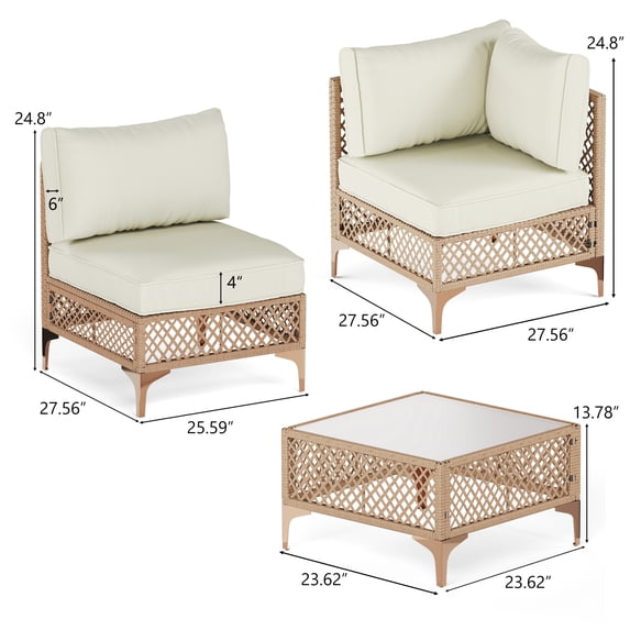 LAZZO 5-Piece Patio Furniture Set, Outdoor Wicker Conversation Set with Thick Cushions & Coffee Table for Backyard and Garden, Beige