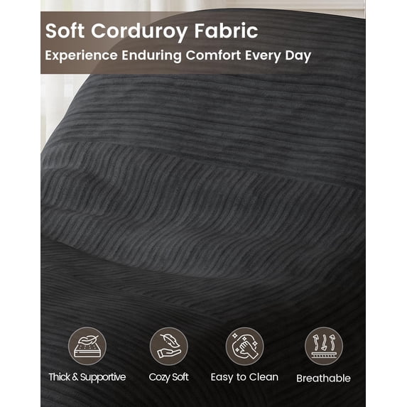 LAZZO Oversized Chaise Lounge Chair Indoor, 3-in-1 Convertible Accent Chair with Solid Wood Frame & Plush Cushion, Black