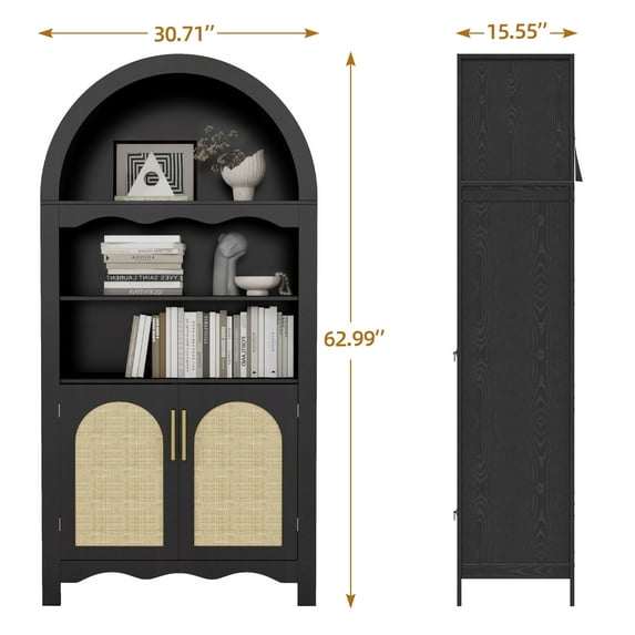 LAZZO 63" Arched Pantry Cabinet, Storage Cupboard with Anti-Tipping Device, Black