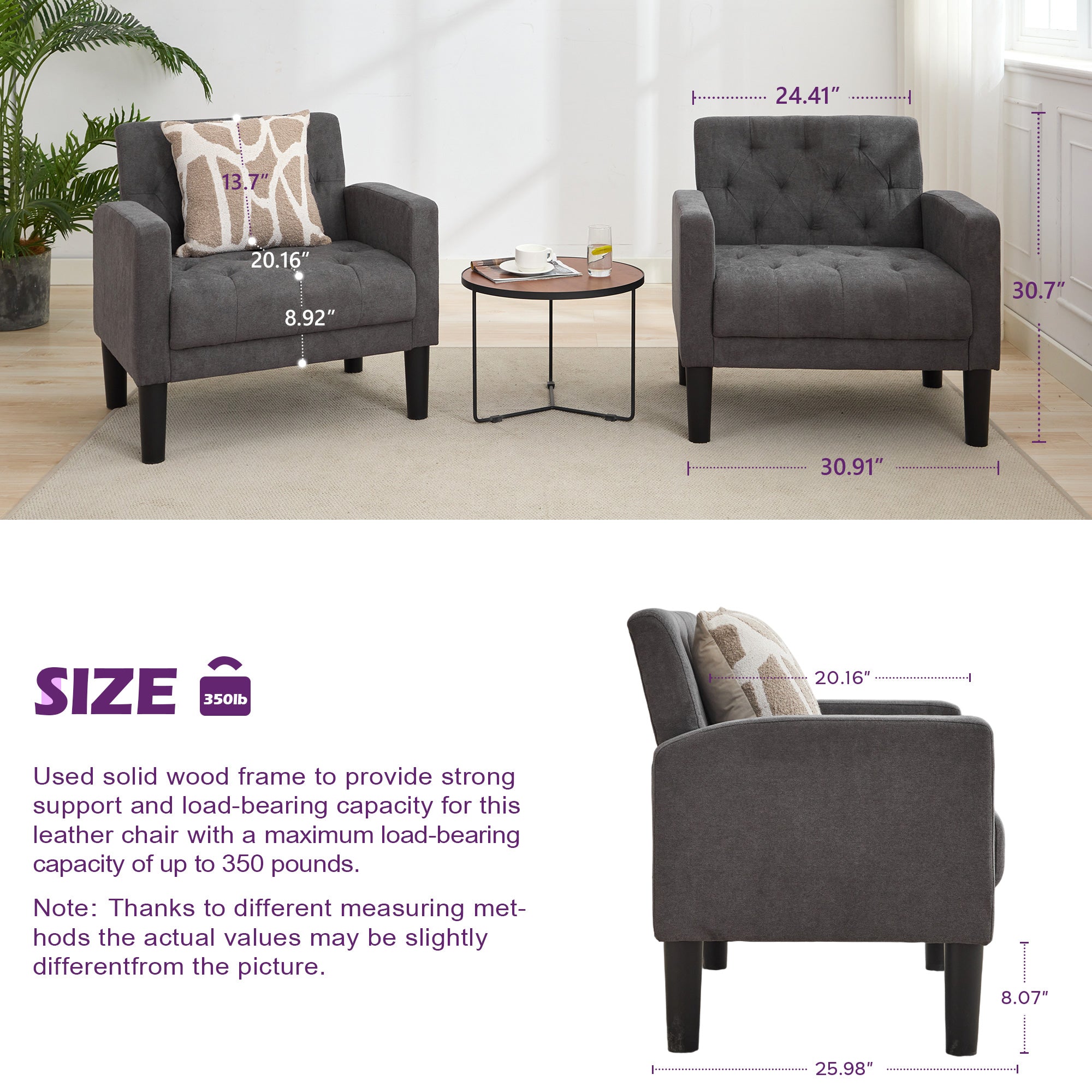 TYBOATLE Mid-Century Fabric Tufted Accent Living Room Armchairs, Comfy Modern Upholstered Bedroom Office Armchair, Reading Chair