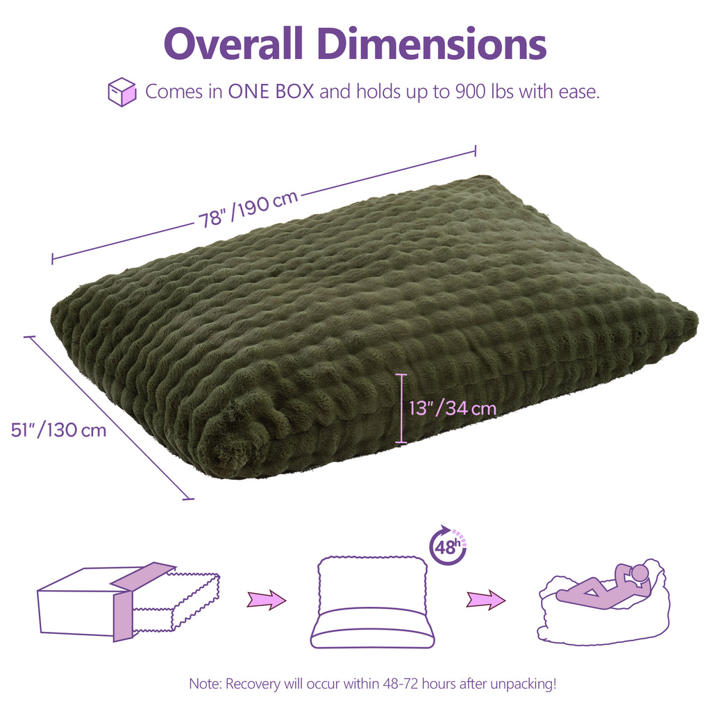 TYBOATLE 3 in 1 Giant Bean Bag Chair for Adults, Plush Fluffy Bean Bag Couch w/High-Density Memory Foam Filling, Convertible Floor Sofa to Mattress for Dorm, Apartment, Bedroom (Green)