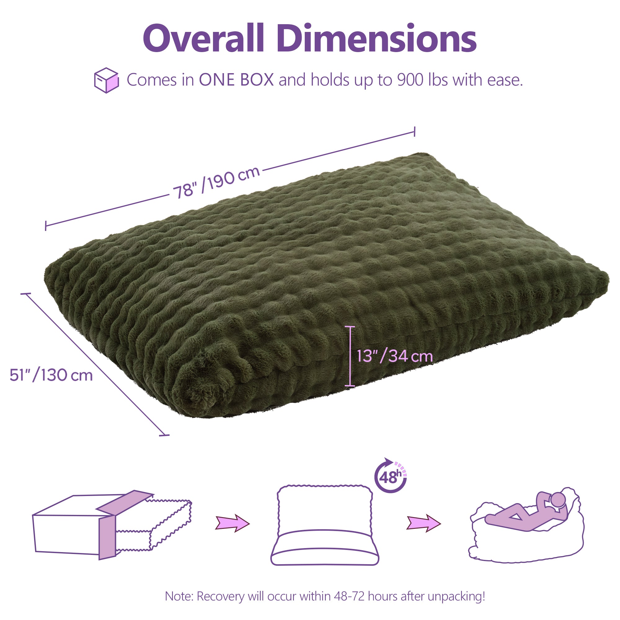 TYBOATLE 3 in 1 Giant Bean Bag Chair for Adults, Plush Fluffy Bean Bag Couch w/High-Density Memory Foam Filling, Convertible Floor Sofa to Mattress for Dorm, Apartment, Bedroom (Green)