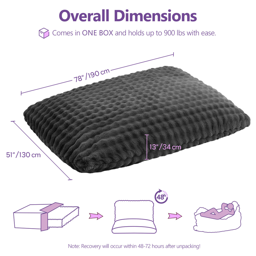 TYBOATLE 3 in 1 Giant Bean Bag Chair for Adults, Plush Fluffy Bean Bag Couch w/High-Density Memory Foam Filling, Convertible Floor Sofa to Mattress for Dorm, Apartment, Bedroom (Grey)