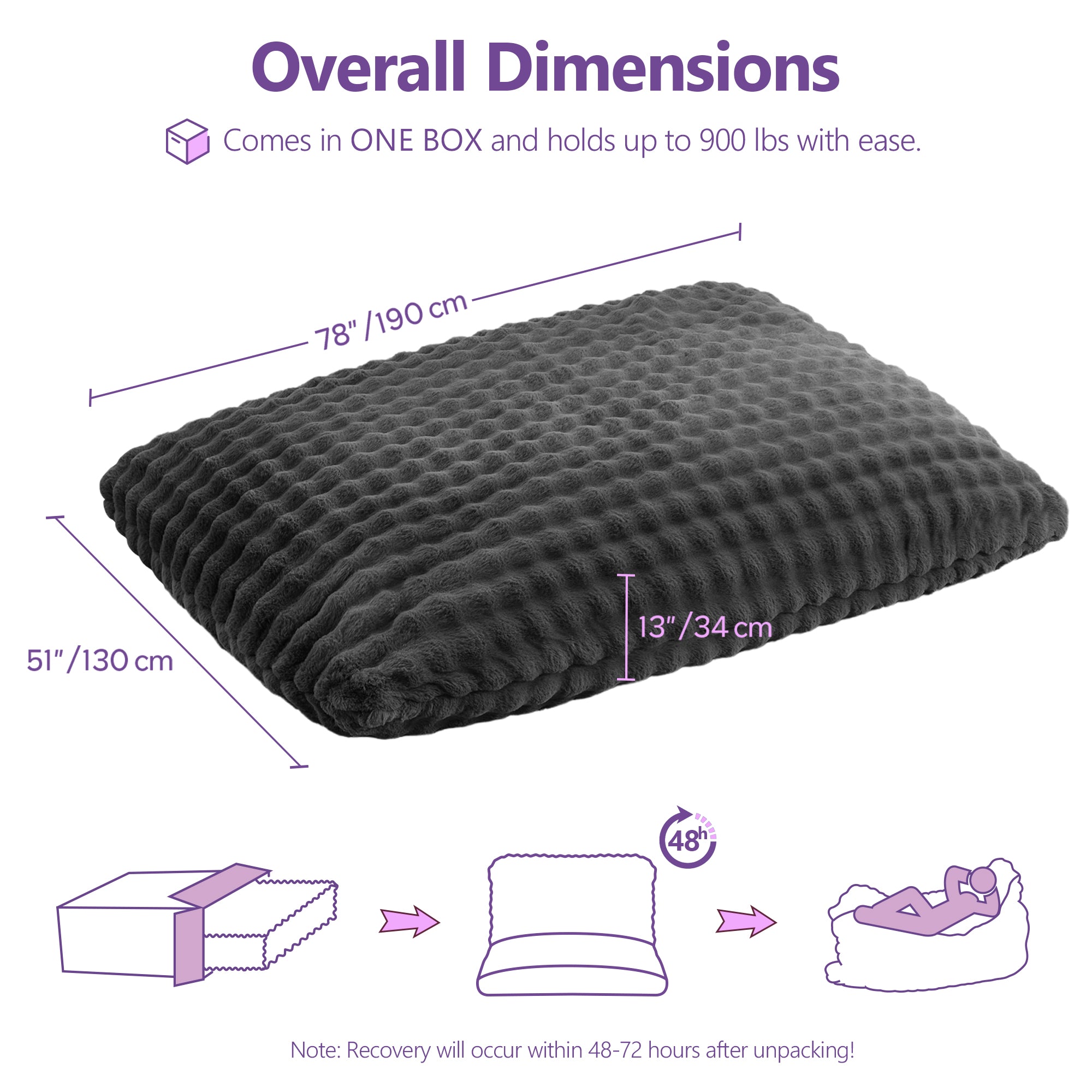 TYBOATLE 3 in 1 Giant Bean Bag Chair for Adults, Plush Fluffy Bean Bag Couch w/High-Density Memory Foam Filling, Convertible Floor Sofa to Mattress for Dorm, Apartment, Bedroom (Grey)