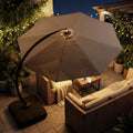 LAZZO 12FT Patio Umbrella with Solar Powered LED Light and Base, Outdoor Deluxe Cantilever Cantilever Umbrella for Patio Pool Deck, Champagne