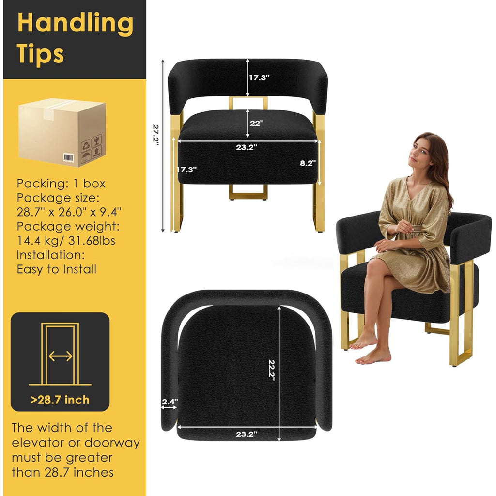 LAZZO Modern Accent Chair Set of 2, Comfy Upholstered Reading Armchair for Living Room and Bedroom, Black