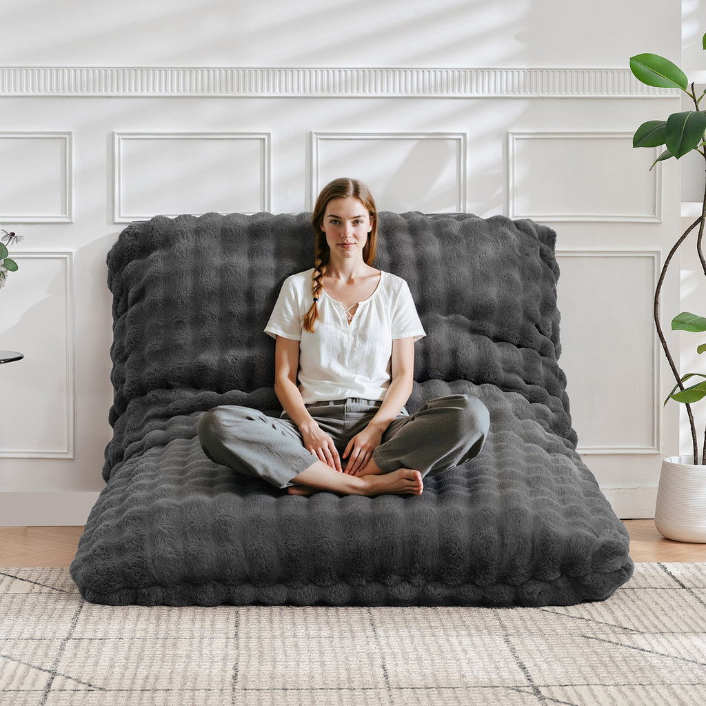 TYBOATLE 3 in 1 Giant Bean Bag Chair for Adults, Plush Fluffy Bean Bag Couch w/High-Density Memory Foam Filling, Convertible Floor Sofa to Mattress for Dorm, Apartment, Bedroom (Grey)