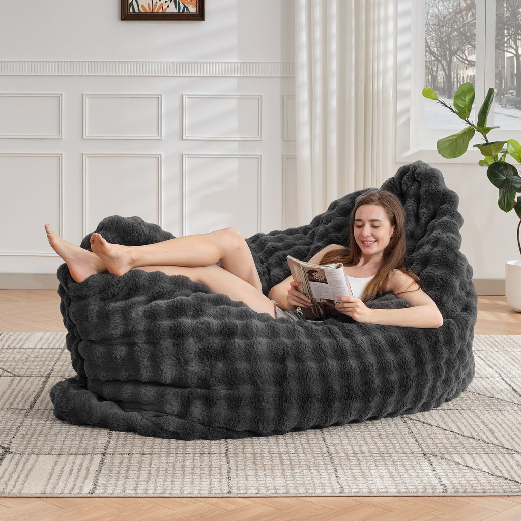TYBOATLE 3 in 1 Giant Bean Bag Chair for Adults, Plush Fluffy Bean Bag Couch w/High-Density Memory Foam Filling, Convertible Floor Sofa to Mattress for Dorm, Apartment, Bedroom (Grey)