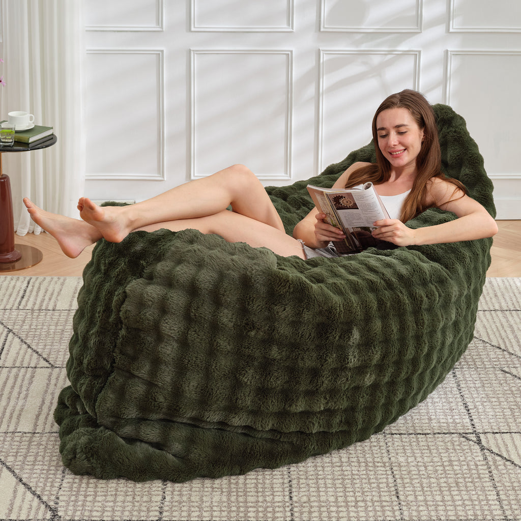 TYBOATLE 3 in 1 Giant Bean Bag Chair for Adults, Plush Fluffy Bean Bag Couch w/High-Density Memory Foam Filling, Convertible Floor Sofa to Mattress for Dorm, Apartment, Bedroom (Green)